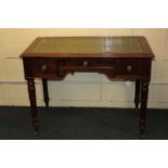 A Victorian mahogany kneehole desk with green leather inset rectangular top above an arrangement