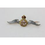 A 9ct gold and enamel RAF wings bar brooch
