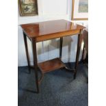 An Edwardian mahogany side table with uniting stretcher, on tapered legs, 60cm by 44cm