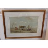 Henry Earp Senior (1831-1914), cattle resting, distant boats, watercolour, signed, 23cm by 35.5cm