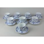 A Royal Copenhagen porcelain coffee set for eight, in blue and white floral design, pattern 1719
