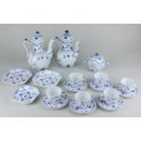 A Royal Copenhagen blue and white floral porcelain part coffee set comprising two coffee pots of