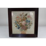 Victorian woolwork tapestry picture of a floral arrangement, in wooden frame, 33cm square