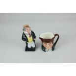 A Royal Doulton Dickens figure of Captain Cuttle, 9.5cm, together with a miniature character jug
