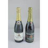 A bottle of Charles Denis carte blanche demi sec sparkling wine, 75cl 11% vol., and a bottle of
