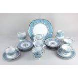 A Wedgwood porcelain matched part tea set in the turquoise Florentine pattern, comprising nine