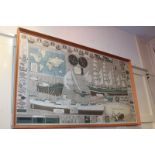 A framed mariner's chart with motto 'Navigare necesse est vivere non est necesse', depicting various