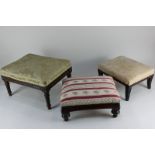 A Regency mahogany footstool with reeded sabre legs and cream upholstered top, 28cm, a 19th