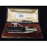 Corkscrews/Wine Collectables: Champagne screw, silver and horn bottle shaped knife and screw