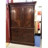 19th cent. Mahogany linen press, cupboard & drawers beneath. (minus shelves).