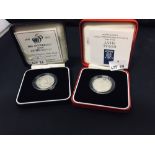 Coins: Royal Mint. Silver Piedfort 1995 WW2, and 1995 50th Anniversary of the UN. Cased.