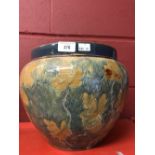 20th cent. Ceramics: Doulton Lambeth jardiniere in autumn colours 10¼ins. high and diam.