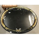 19th cent. Oval Pontypool style gilt mother of pearl papier mâché occasional table on folding