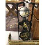 20th cent. Chinoiserie ebonised cake stand, enamel gilt & coloured, 31ins tall and a brass fender