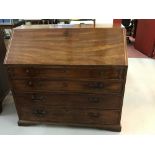 Early 19th cent. mahogany bureau, drop flap with fitted interior, cock beaded drawers and low