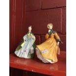 20th cent. Ceramics: Figurines Crown Gwent Wales "Lady in Yellow" (black back stamp) plus Royal