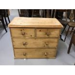19th cent. Small stripped pine two over two chest of drawers. 32ins. x 27ins. x 17ins.