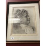 English School: 19th cent. Charcoal portrait of an elderly lady facing left. Monogrammed MB lower
