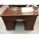 19th cent. Mahogany Pedestal partners desk with nine drawers and leather skiver.