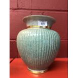 20th cent. Ceramics: Royal Copenhagen Celadon vase, crackle glaze, baluster shape. Fluted design,