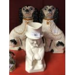 Early 20th cent. Staffordshire 'Wullie' dogs (marked, hand painted). (2) Plus a Copeland Spode (