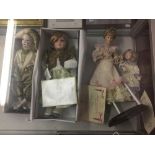 Dolls: Wupper clown doll dressed in gold clown costume. Alberon red haired doll dressed in green and