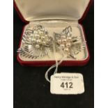 Japanese: Cultured pearl c1960-1970 brooches (2) spray set in white metal marked silver (larger 13