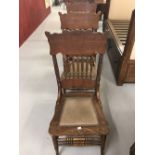 19th cent. Oak Masters communion chair plus 4 communicants chairs with spindle backs and heavily