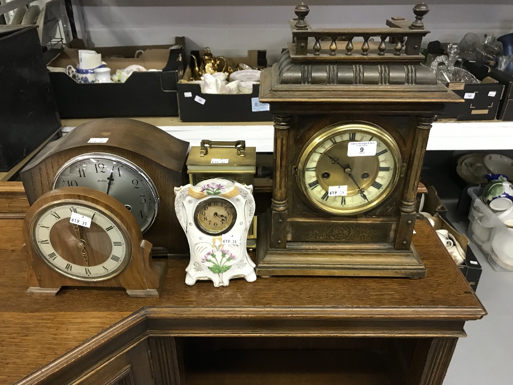 Clocks: British mantel clock 'Perivale' by Bentima, plus an Edwardian bracket clock by E. Rowley,