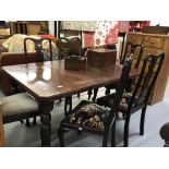 19th cent. Mahogany extending dining table with one leaf with turned & reeded supports on castors.