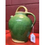 19th cent. Cream & green glazed 'Salisbury' style kettle a/f. (crack to top handle).