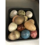 Geological Samples: Egg shaped/size polished rock samples including alabaster, soap stone, gneiss