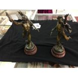 19th/20th cent. Bronze Statuettes: After E Picault "Victoria!" and "Opima Spolia", both signed lower