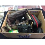 Cameras: Zenit E SLR with Industar - 50 - 2 lens and leather camera case plus a Helios 1:2.8 300m