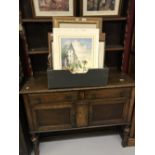 20th cent. Oak dresser: The base has two drawers and a two door cupboard with square on turned