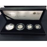 Coins: Royal Mint 2009. Britannia four coin silver proof set. Cased.