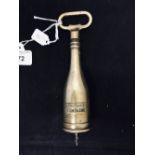 Corkscrews/Wine Collectables: Brass bell screw shaped as a champagne bottle, with a bottle opener,