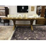 20th cent. Oak bespoke rustic farmhouse dining table with two leaves, oval ends, refectory supports.