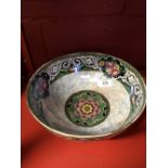 Ceramics: Mid 20th cent. 1950 - 1971, Newhall Pottery lustre ware bowl with floral design. 9¼ins.