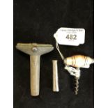 Corkscrews/Wine Collectables: 18th cent. Travelling screw. Silver with mother of pearl mallet form