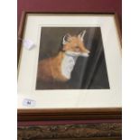 Charles Barrett 1995: Acrylic on board, study of a fox. Signed lower right and dated '99. Framed and