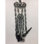 Corkscrews/Wine Collectables: 18th cent. Chatelaine, bright cut iron, 5 hanging chains with 2