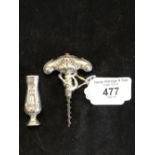 Corkscrews/Wine Collectables: Silver pocket screw c1745. Dutch . The crescent handle decorated in