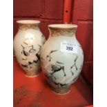 Early 20th cent. Japanese vases, decorated with red crowned cranes, signed Tokyo Japan. (1 a/f).
