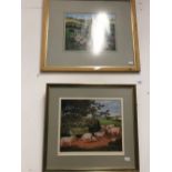 Prints: Odello Marshall, Devon. Limited edition 31/170 'Pigs and Apples'. Framed and glazed. 12¼ins.