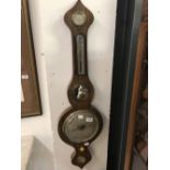 19th cent. Oak barometer with thermometer and level.