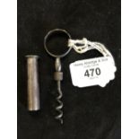 Corkscrews/Wine Collectables: Steel travelling screw, French diamond cut ring pull joined to the