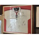 Football: Squad signed England home shirt, dating from 2003 - 2005. Framed and glazed. 30ins. x