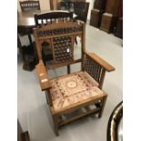 Early 20th cent. Anglo-Asian Child's carver chair, interlocking bobbin turned back, sides and