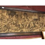 Early 20th cent. Textiles: Machine made tapestry "Tavern scene with Cavalier's and Ladies. Oak